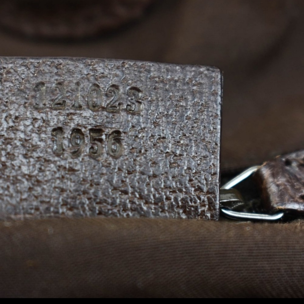 GUCCI: Beige, "GG" Logo & Brown Leather Logo Tote/Shoulder Bag - Picture 9 of 9